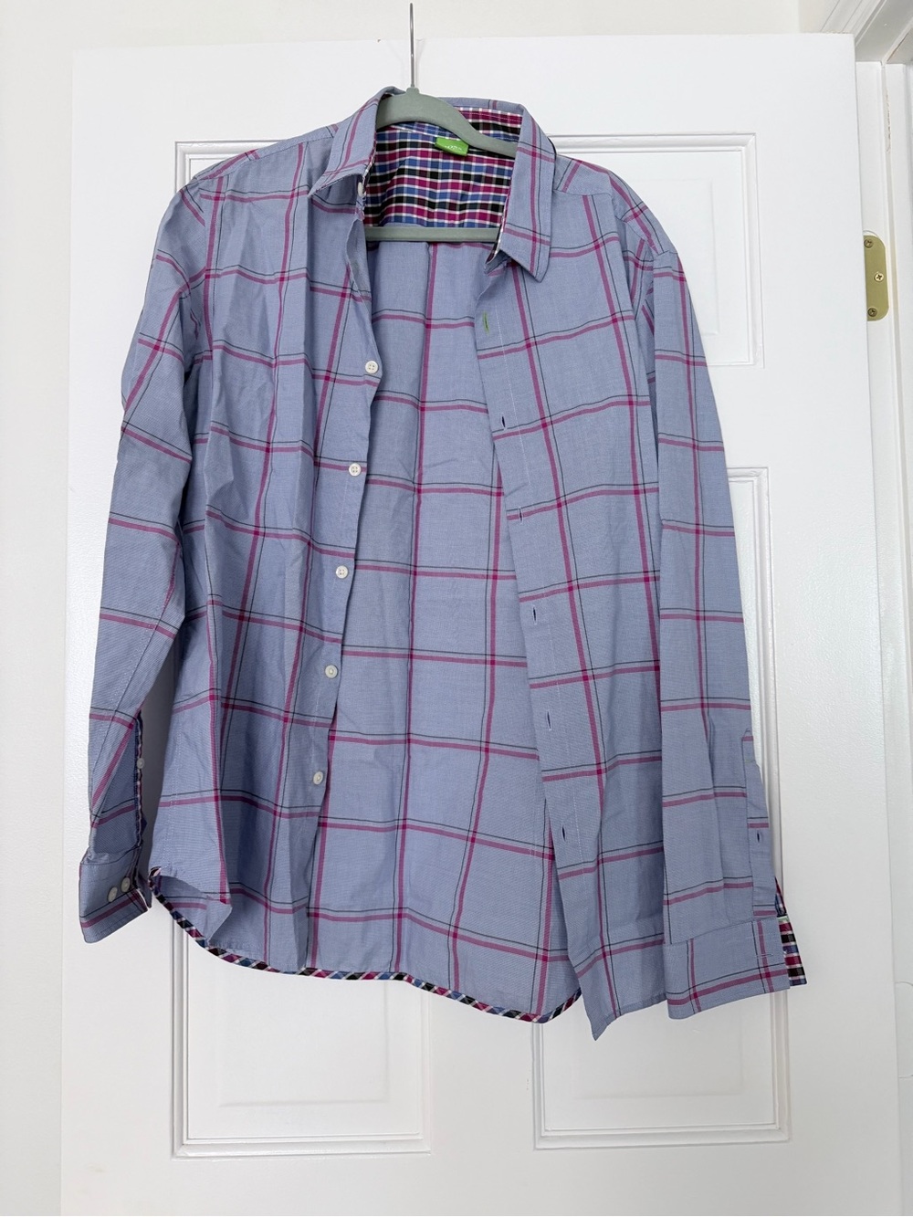 Hugo Boss Light Blue Shirt with Pink Windowpane Plaid